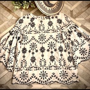 2for$20 Embroidered Bell Sleeve Ruffle Top